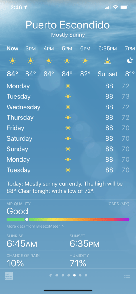 Weather in Puerto Escondido on February 28, 2021.