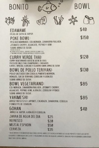 Bonito Bowl Menu